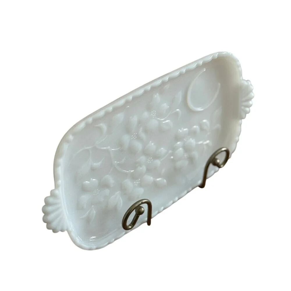 Milk Glass Snack or Trinket Tray Vintage Cottagecore Home Decor 11